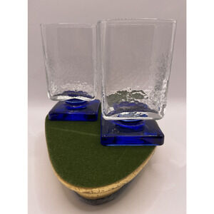 Bormioli Rocco Ibisco Clear Square Cobalt Blue Bottom Tumbler Glasses Set of 2